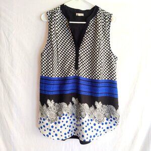 Antilia Femme Mixed Print Sleeveless Top L Boho Art to Wear Cottagecore Artsy